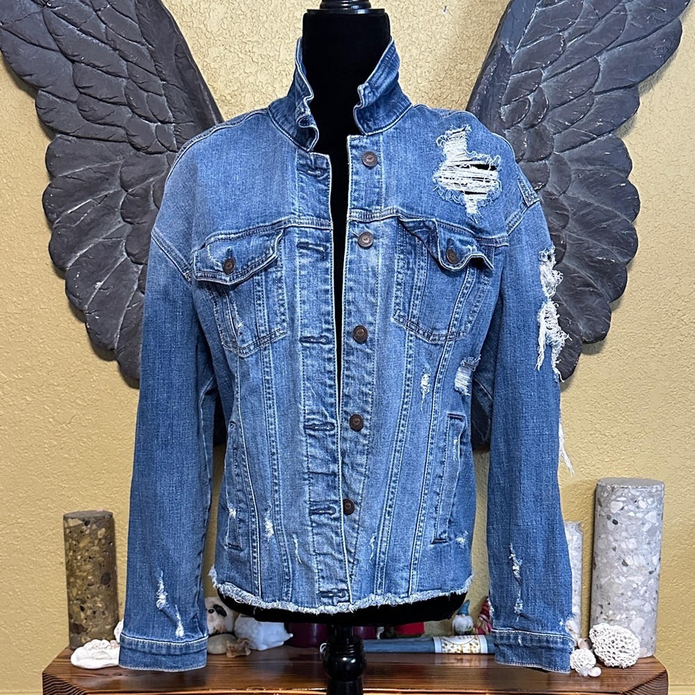 Hollister Distressed Blue Denim Jean Jacket
